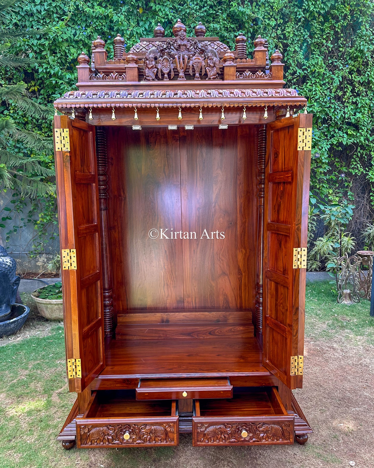 Teakwood Cupboard-Style Home Mandir 96" | Dashavatar Carvings