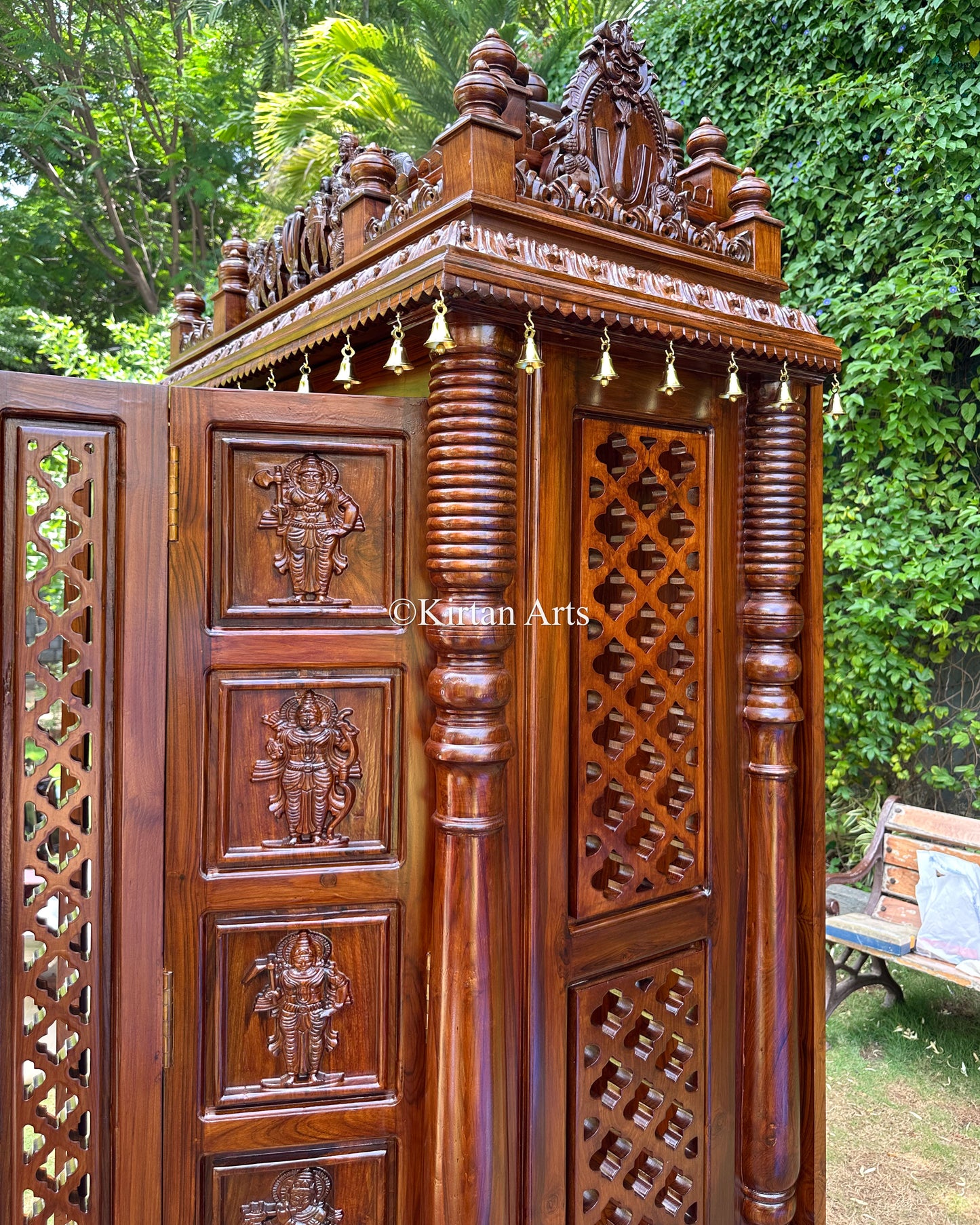 Teakwood Cupboard-Style Home Mandir 96" | Dashavatar Carvings