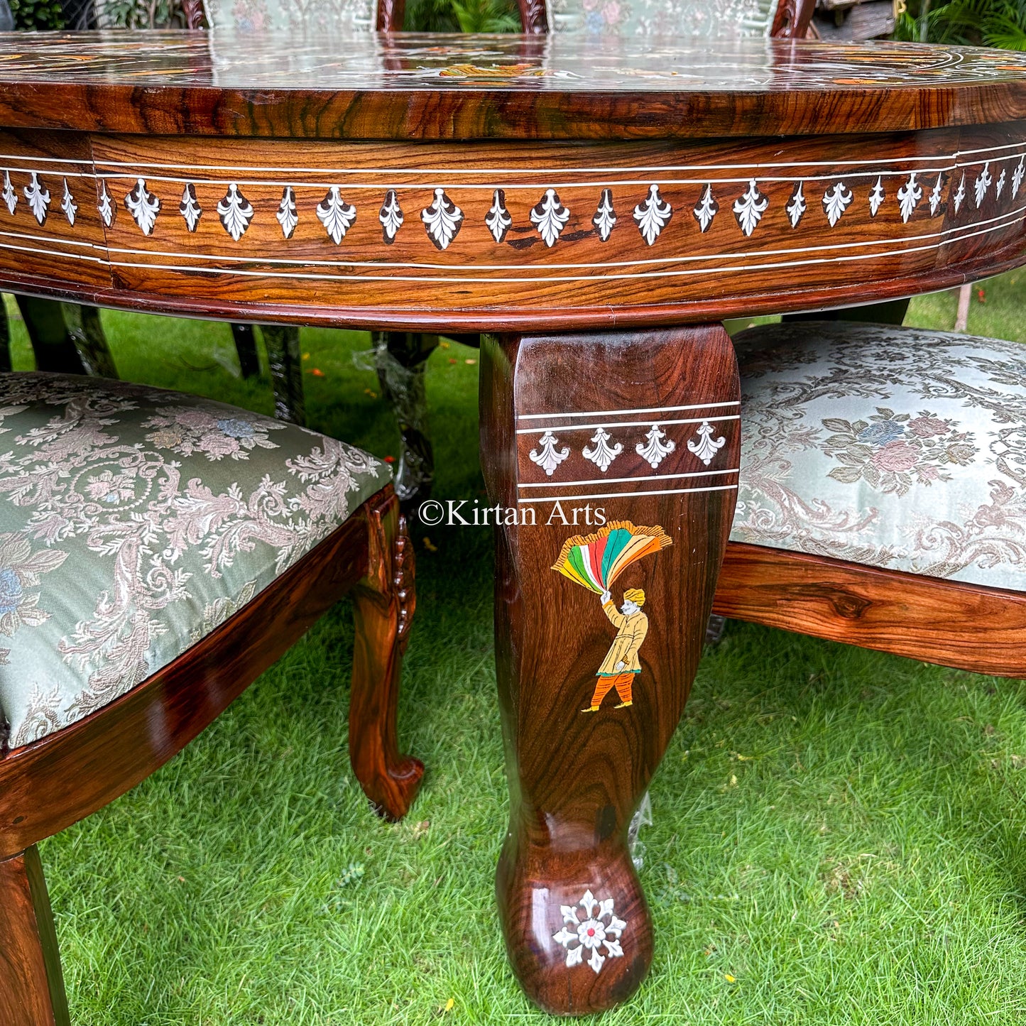 Mysore Rosewood Inlay 6-Seater Oval Dining Table Set (7x4 ft)