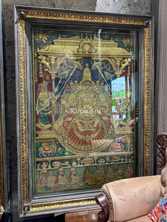 Goddess Lakshmi Devi Tanjore Painting | Antique Finish | 3D Super Embossed | 6.5x4.5 ft | 22k Gold |