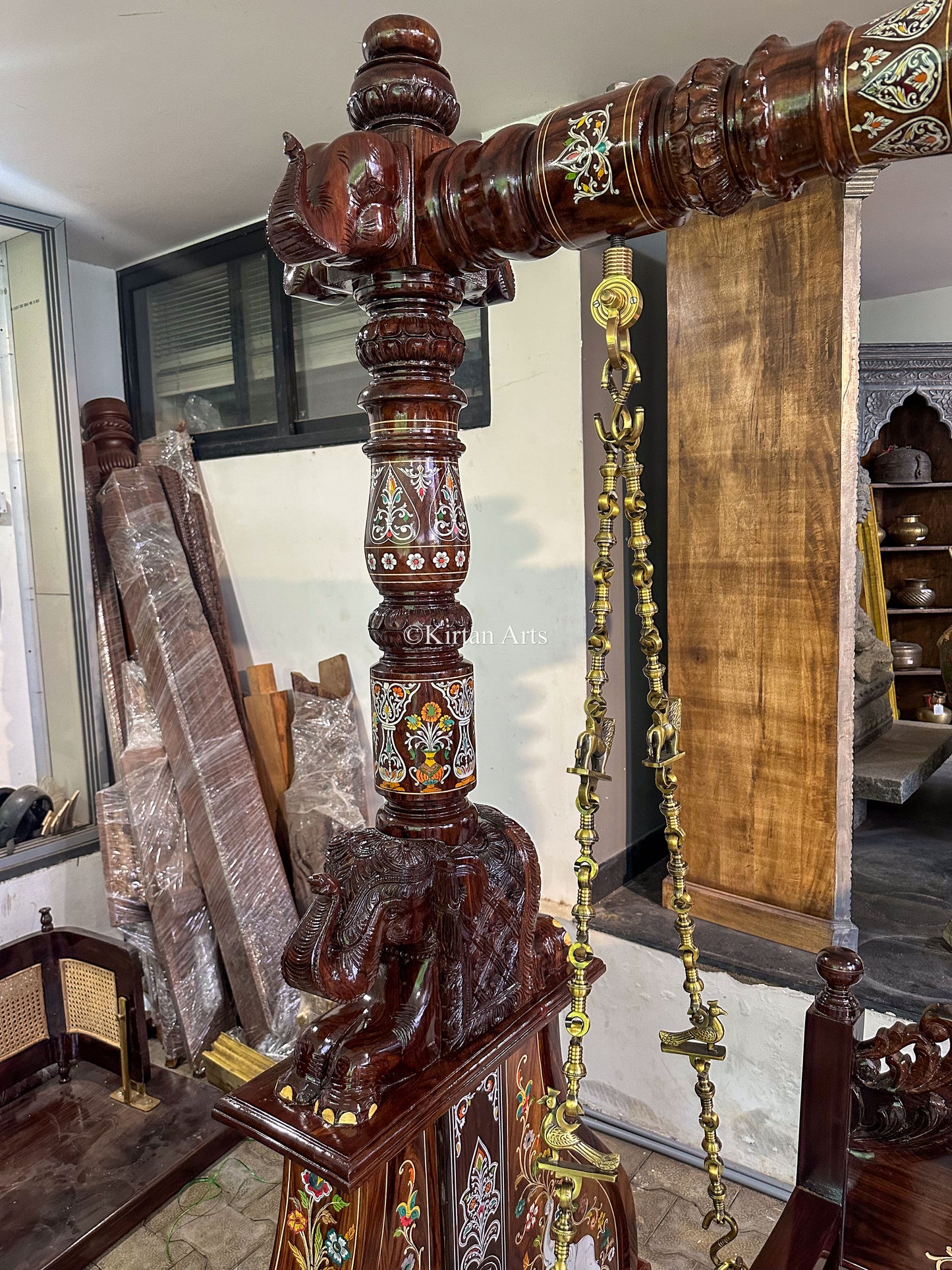 Rosewood Swing/Jhula/ Oonjal | Inlay Work | 7x7 ft | Pillars