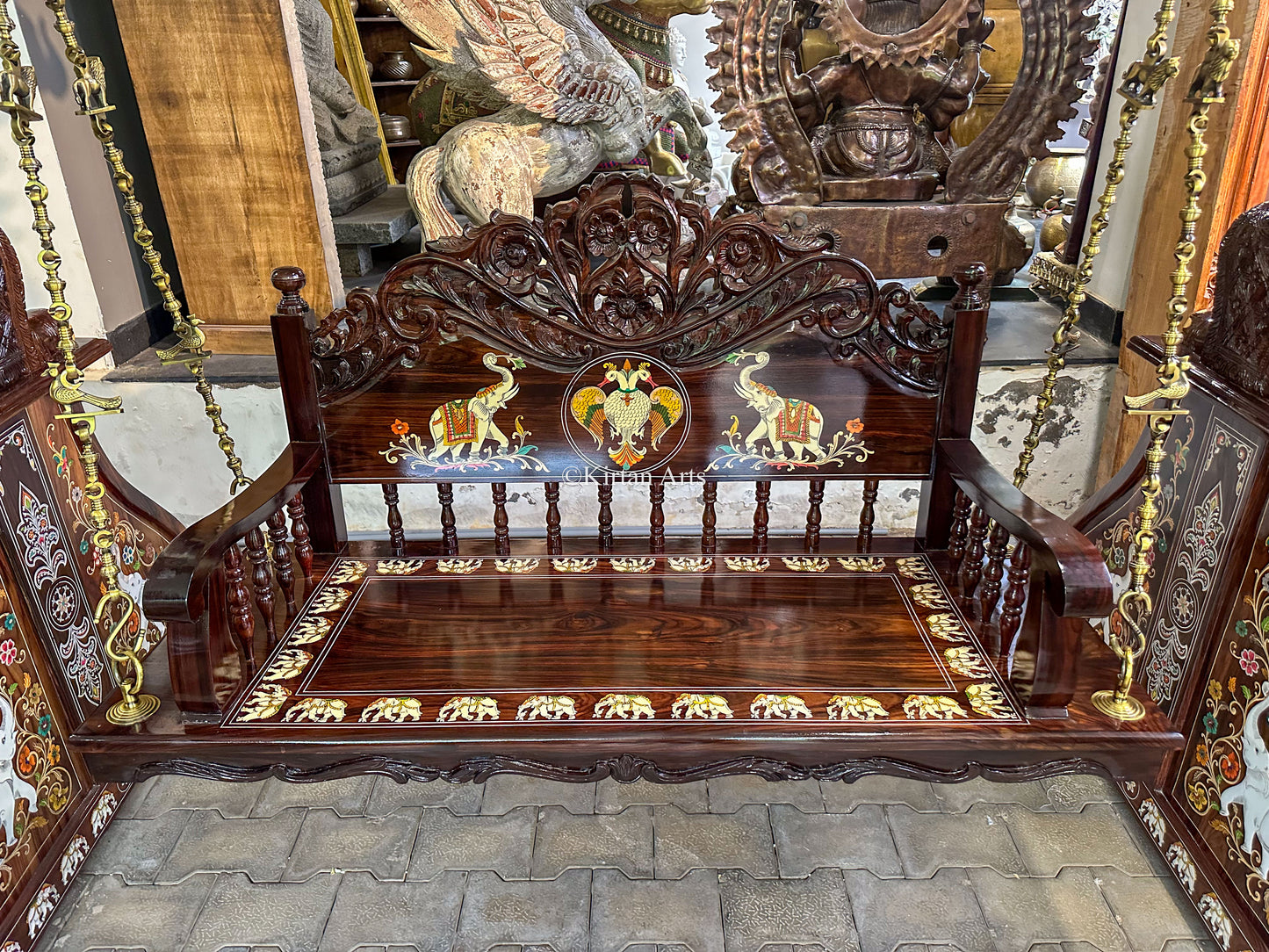 Rosewood Swing/Jhula/ Oonjal | Inlay Work | 7x7 ft | Pillars