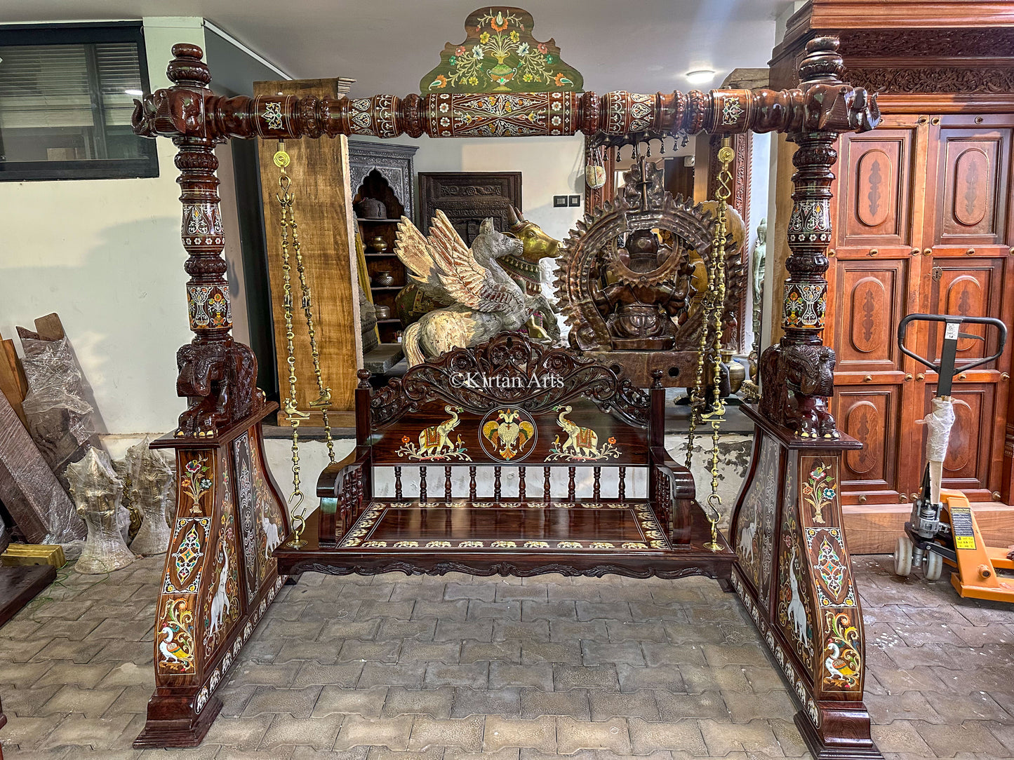 Rosewood Swing/Jhula/ Oonjal | Inlay Work | 7x7 ft | Pillars