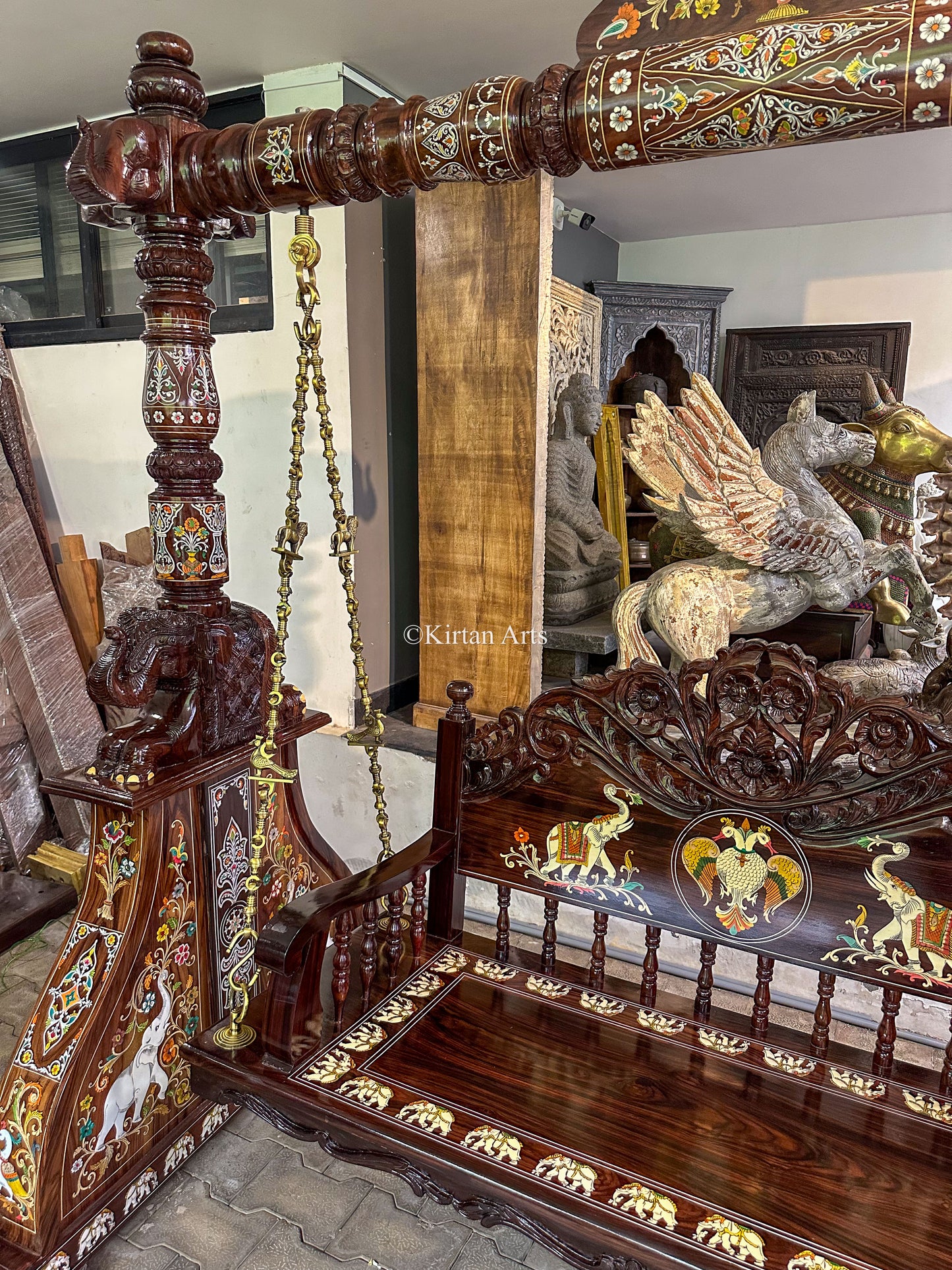 Rosewood Swing/Jhula/ Oonjal | Inlay Work | 7x7 ft | Pillars