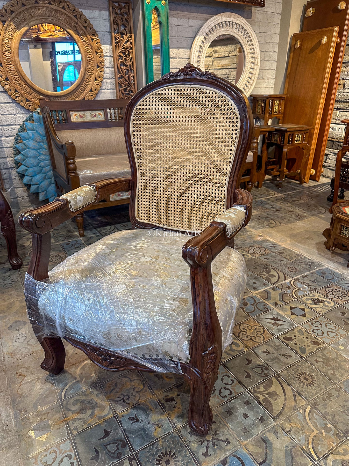 Rosewood Sofa Set | 6Pcs | Rattan Work