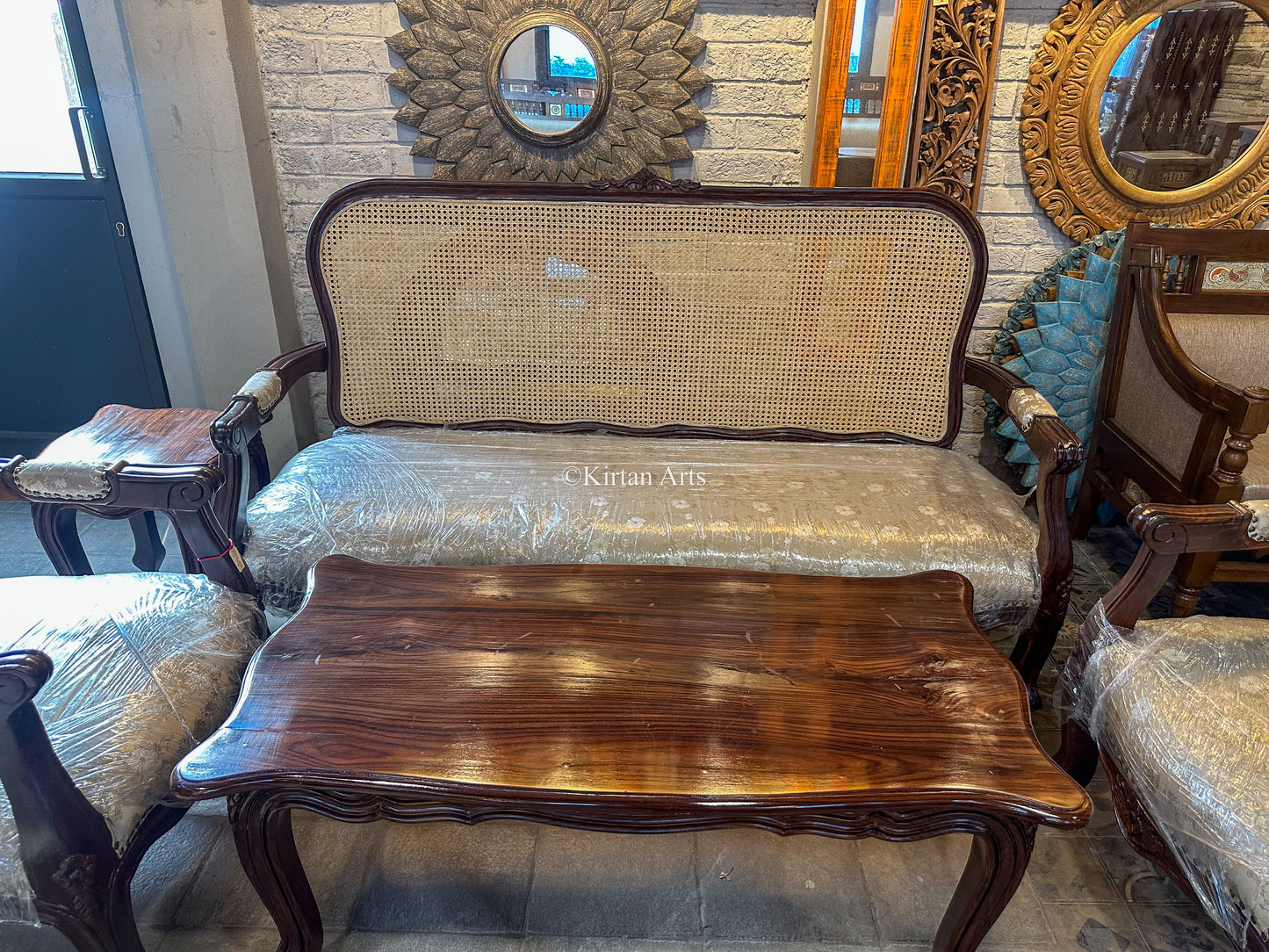 Rosewood Sofa Set | 6Pcs | Rattan Work