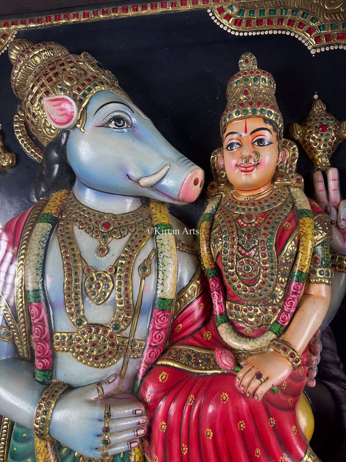 BhuVaraha Tanjore Embossed | Antique Finish | Varaha Lakshmi | 4x3 ft