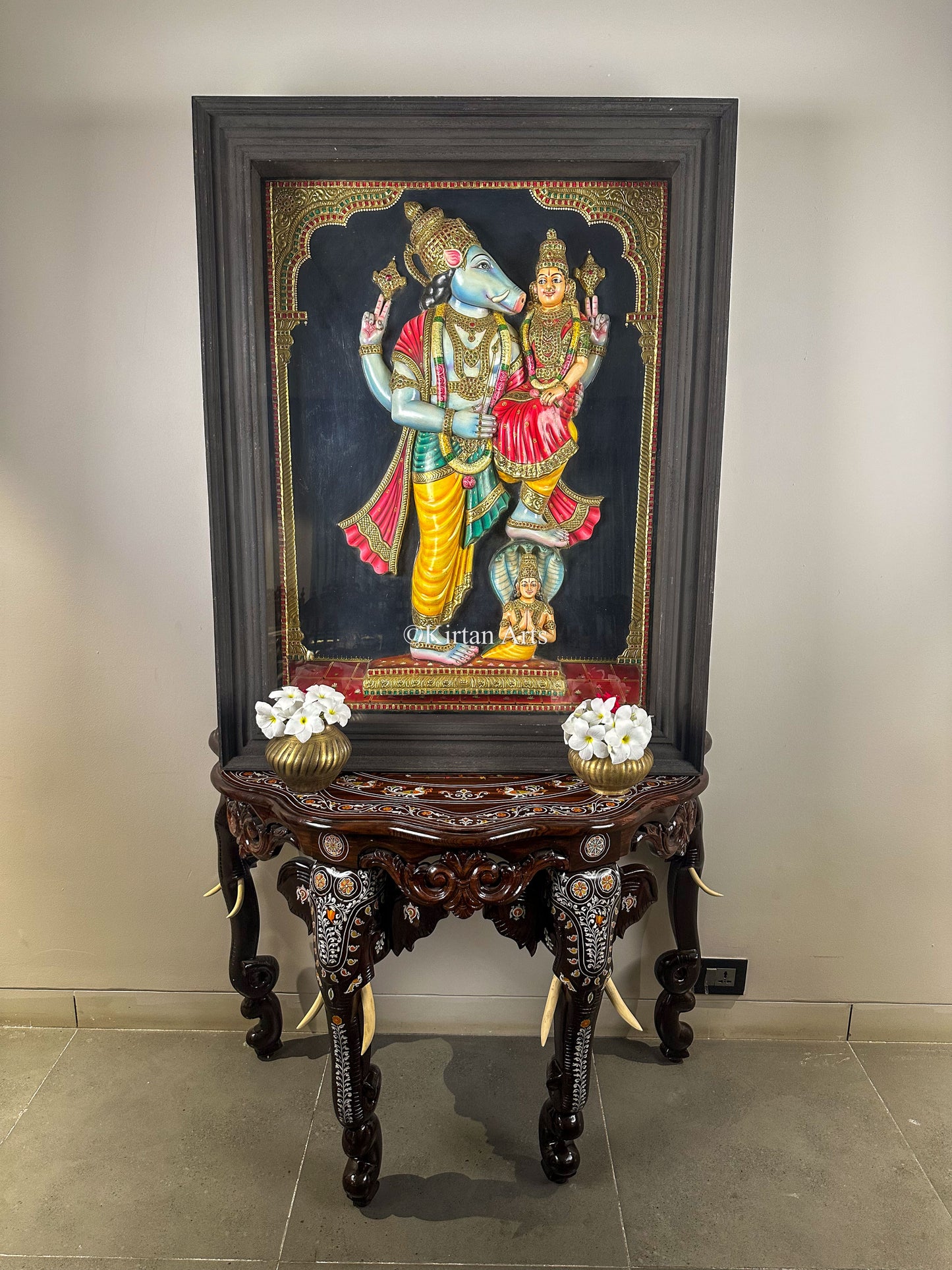 BhuVaraha Tanjore Embossed | Antique Finish | Varaha Lakshmi | 4x3 ft