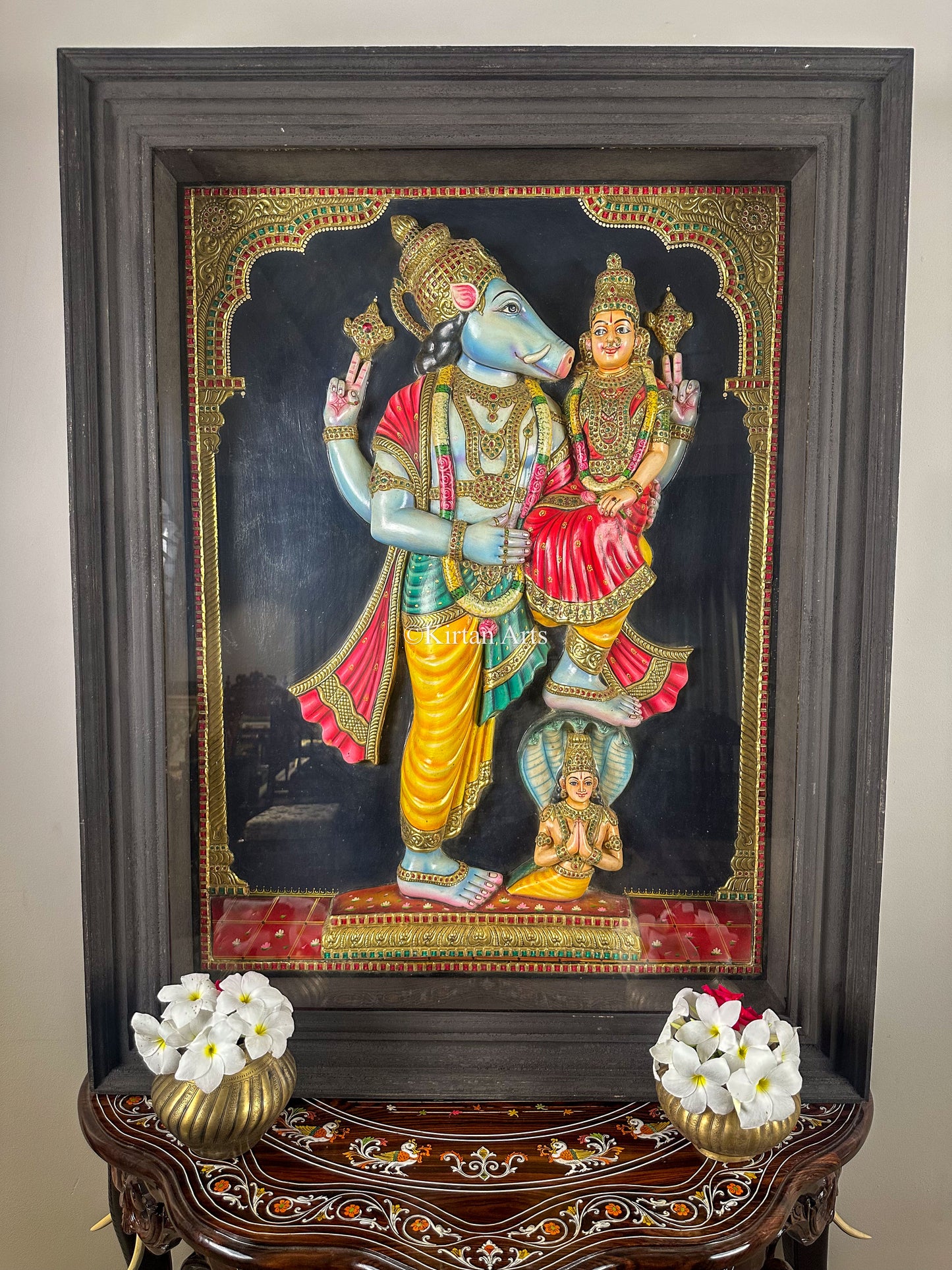 BhuVaraha Tanjore Embossed | Antique Finish | Varaha Lakshmi | 4x3 ft