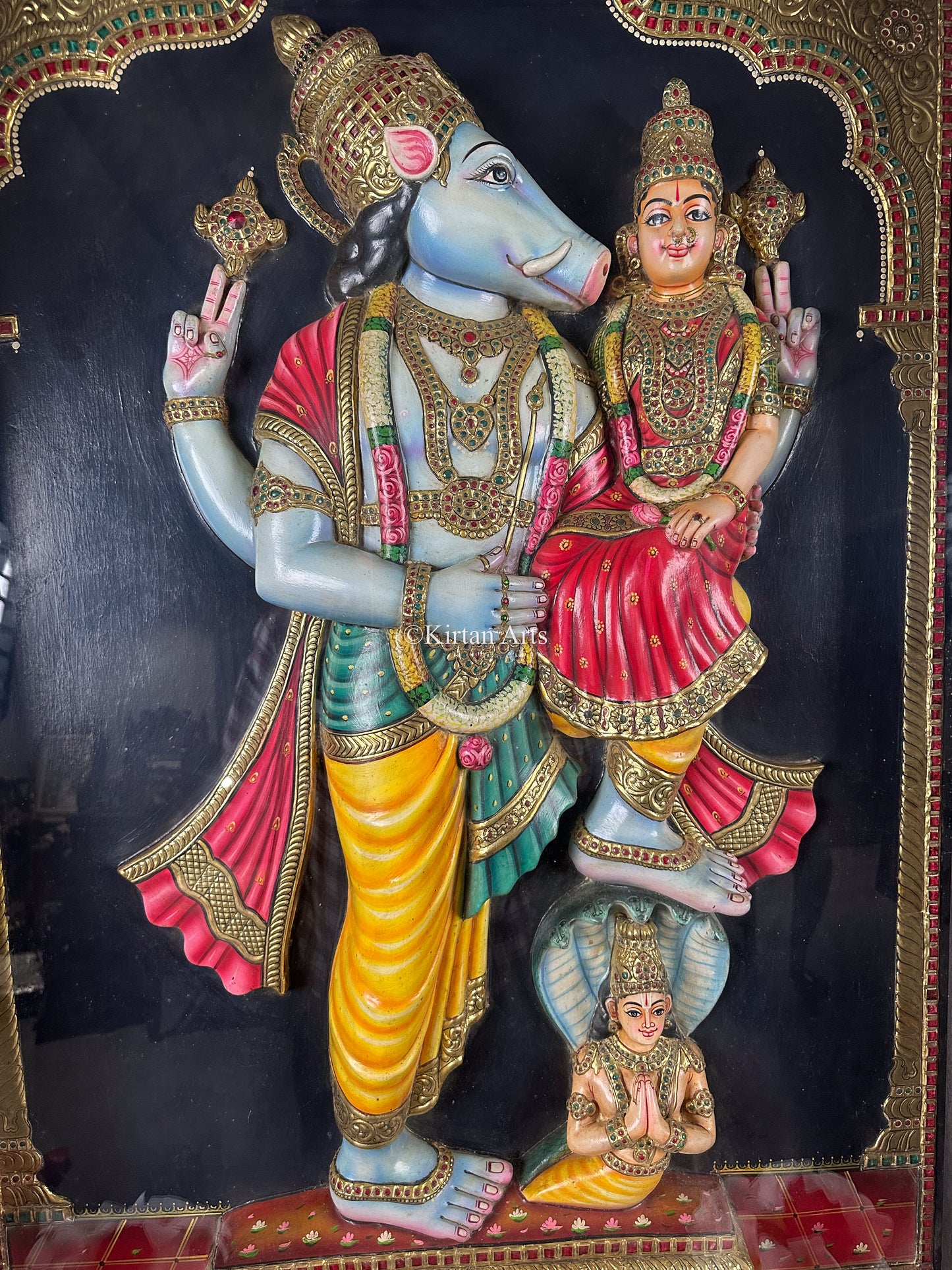 BhuVaraha Tanjore Embossed | Antique Finish | Varaha Lakshmi | 4x3 ft