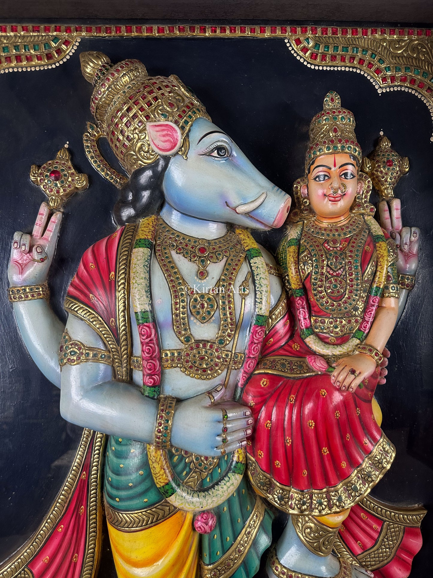 BhuVaraha Tanjore Embossed | Antique Finish | Varaha Lakshmi | 4x3 ft