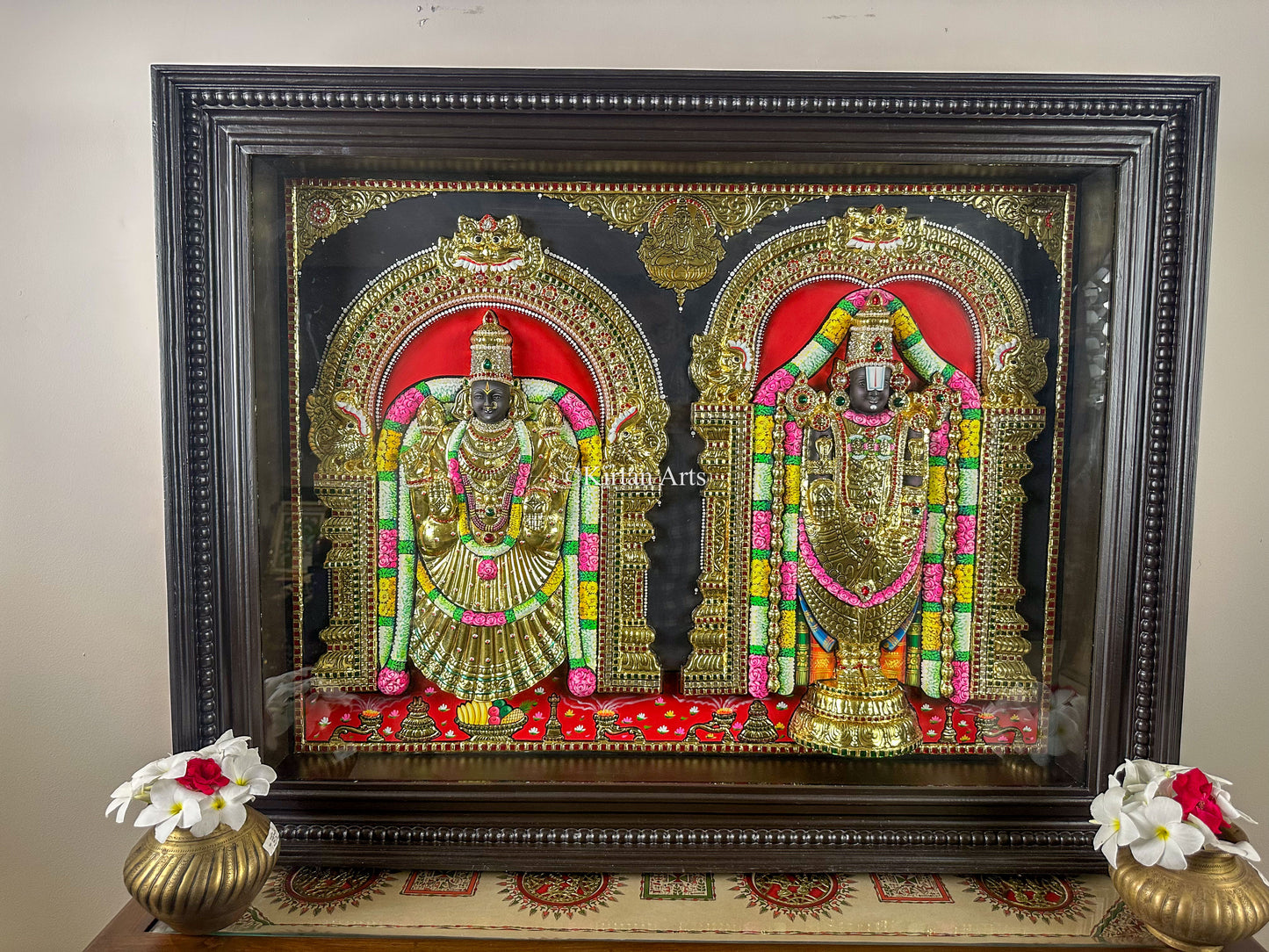 Lord Tirupati Balaji w Padmavathi Devi Tanjore |3D Embossed| 45"