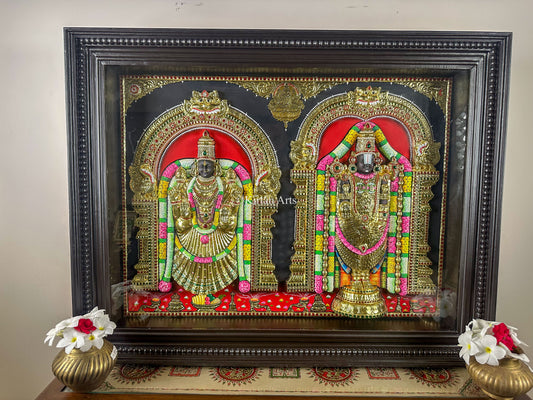 Lord Tirupati Balaji w Padmavathi Devi Tanjore |3D Embossed| 45"
