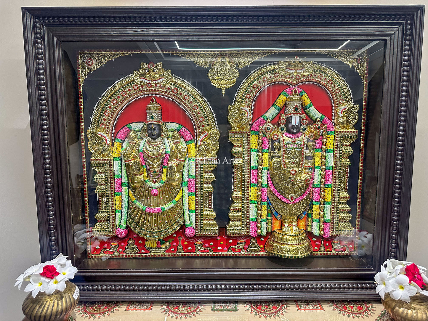 Lord Tirupati Balaji w Padmavathi Devi Tanjore |3D Embossed| 45"