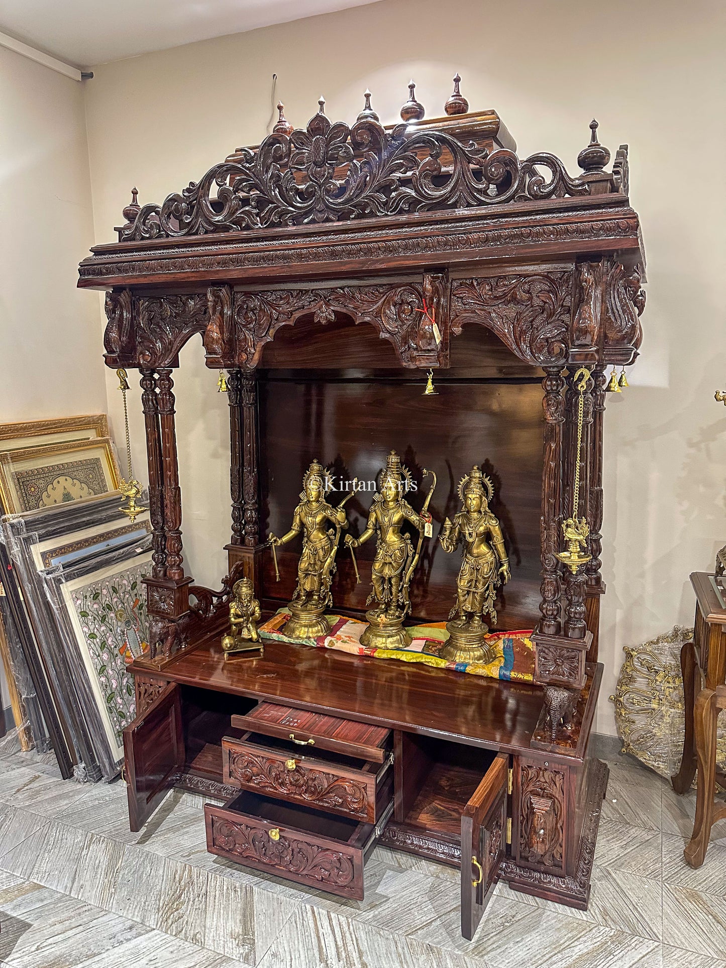 Handcarved Rosewood Mandir | Storage | 88"