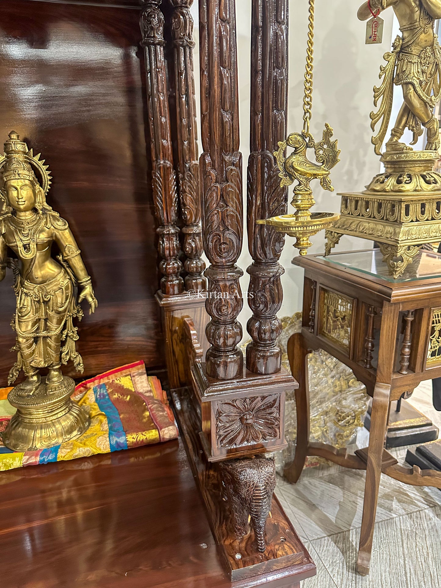 Handcarved Rosewood Mandir | Storage | 88"