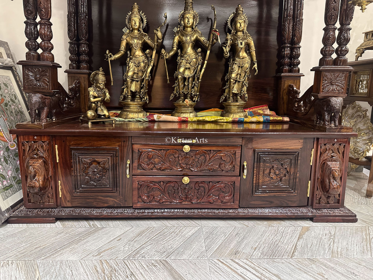 Handcarved Rosewood Mandir | Storage | 88"