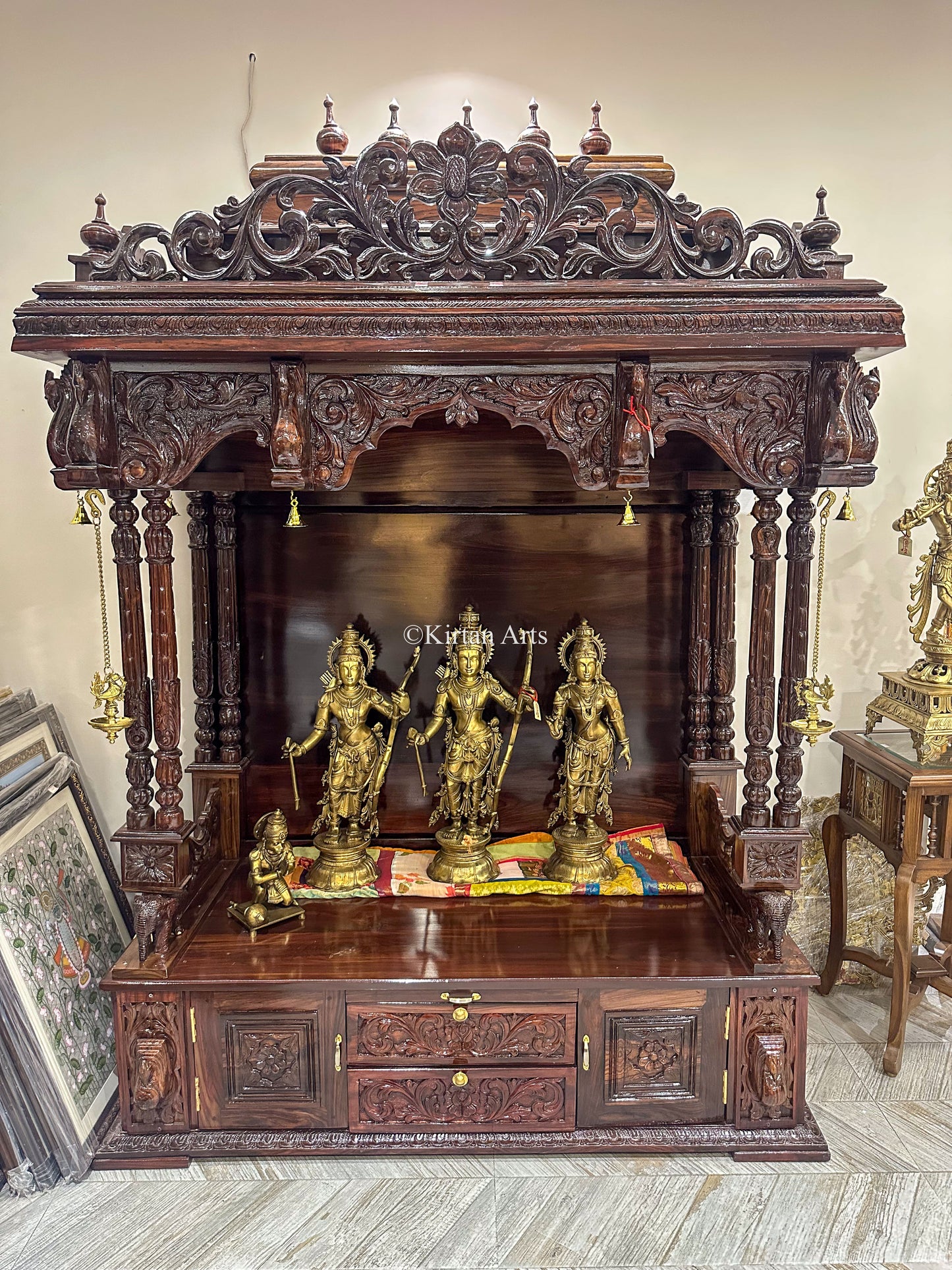 Handcarved Rosewood Mandir | Storage | 88"