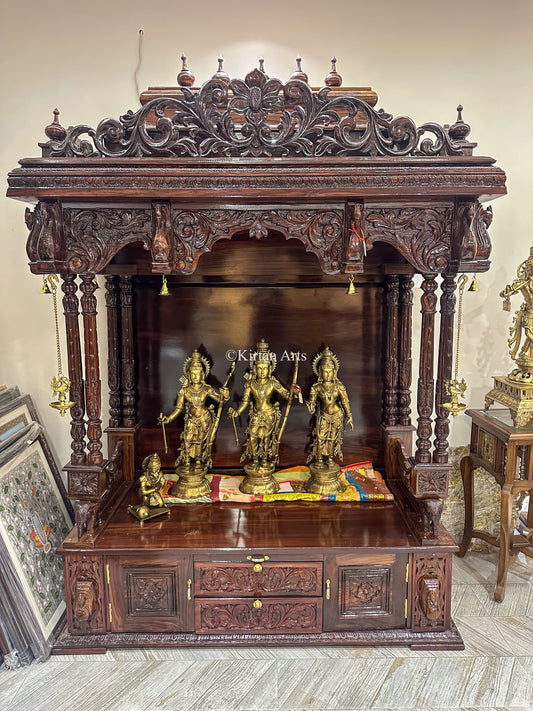 Handcarved Rosewood Mandir | Storage | 88"