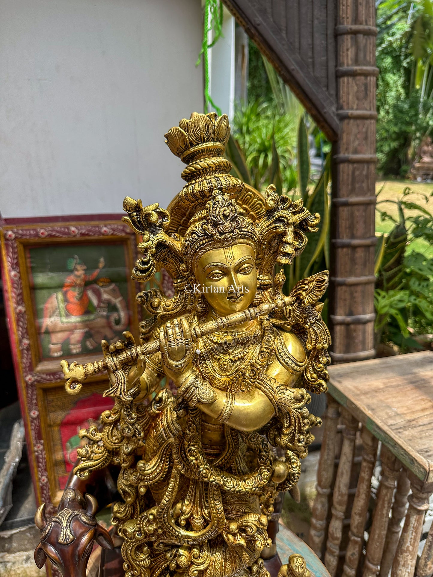 Brass Lord Krishna w Cow | Dual Tone | 28"