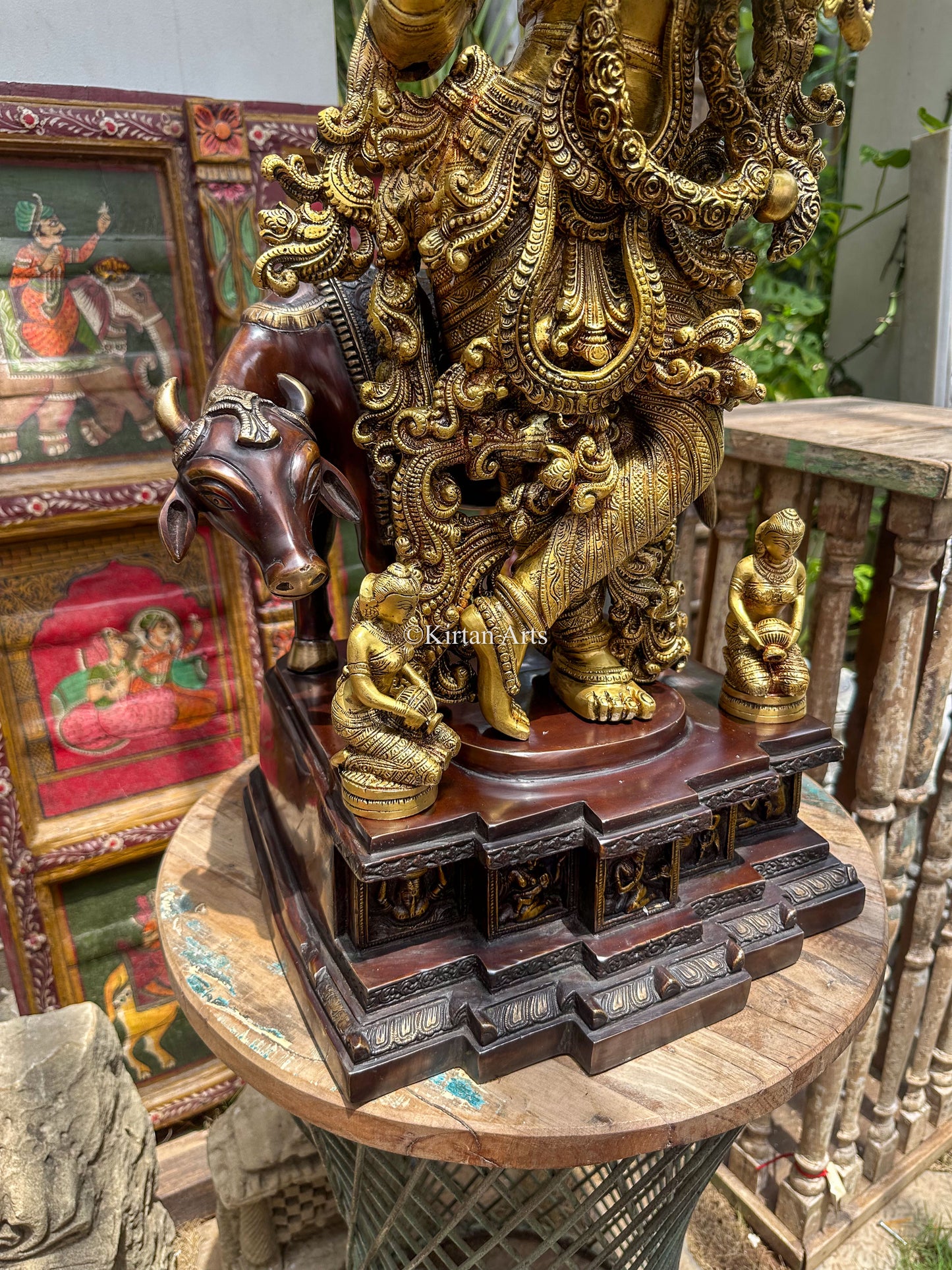 Brass Lord Krishna w Cow | Dual Tone | 28"
