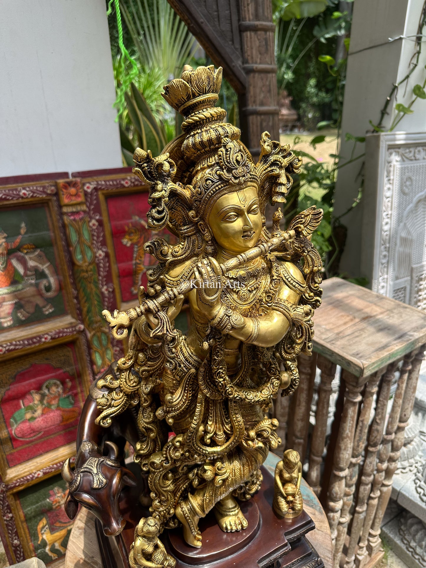 Brass Lord Krishna w Cow | Dual Tone | 28"