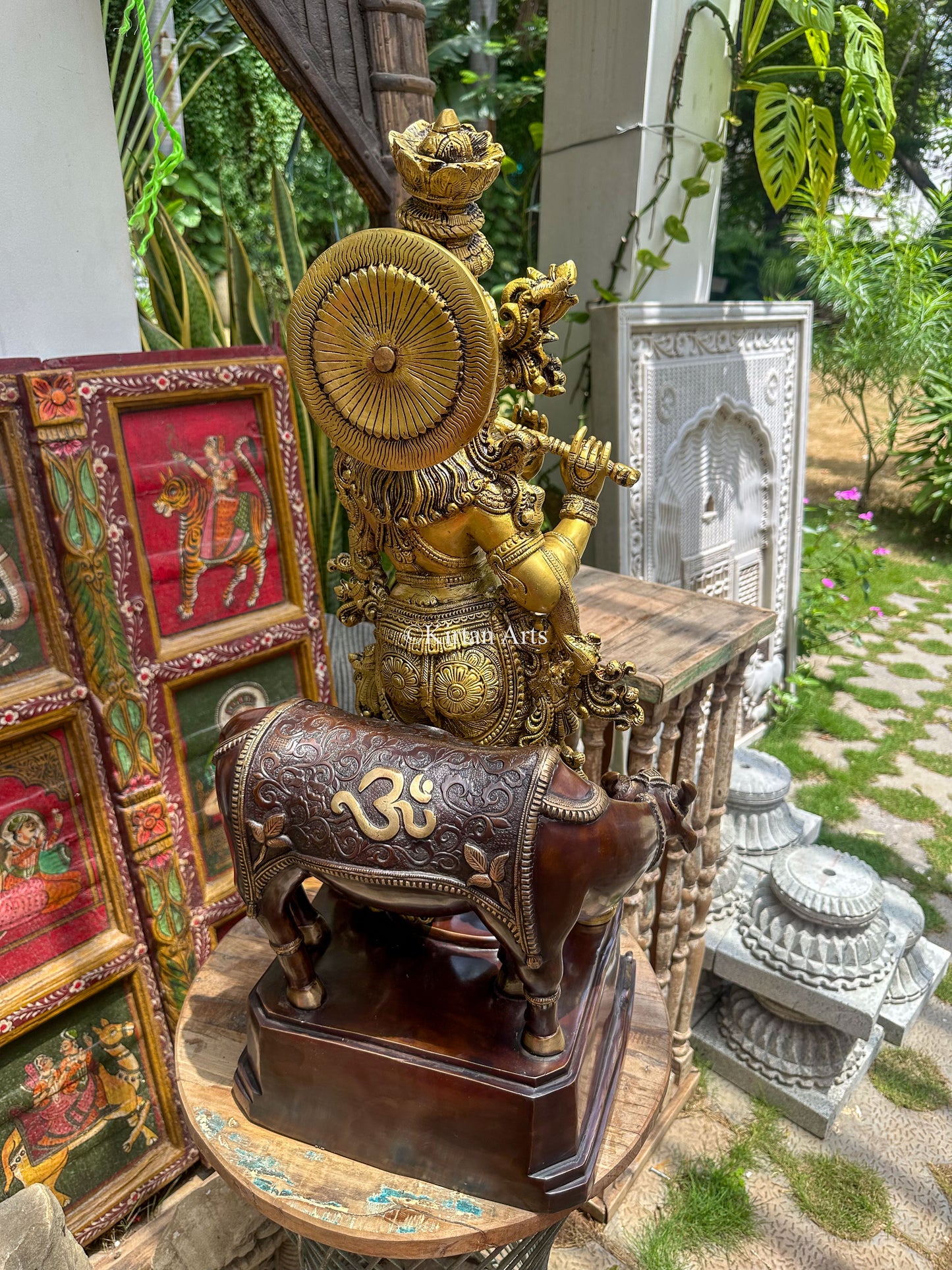 Brass Lord Krishna w Cow | Dual Tone | 28"