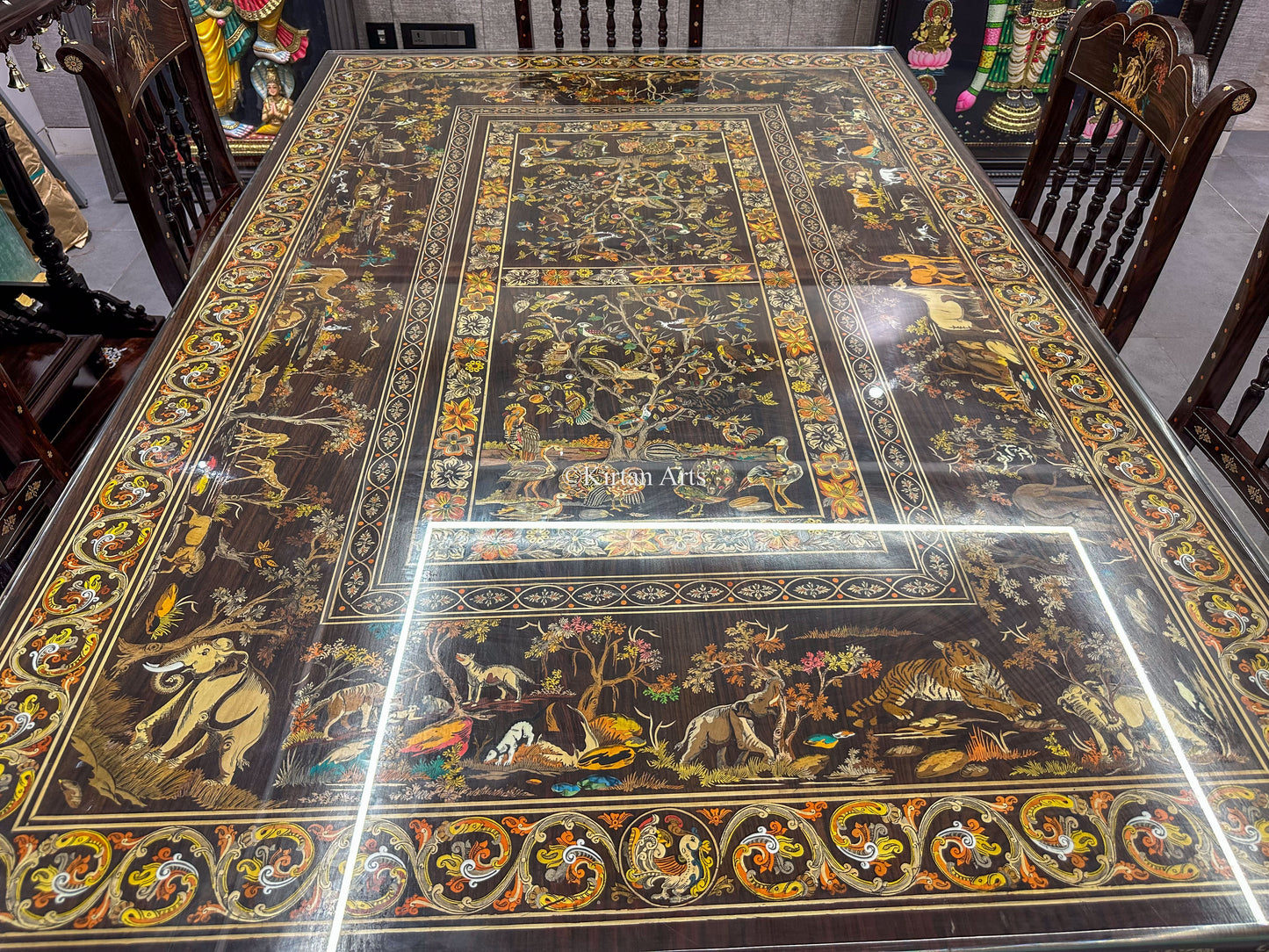 Rosewood Dining 6 Seater Set | Jungle Theme Inlay | 6x4 ft