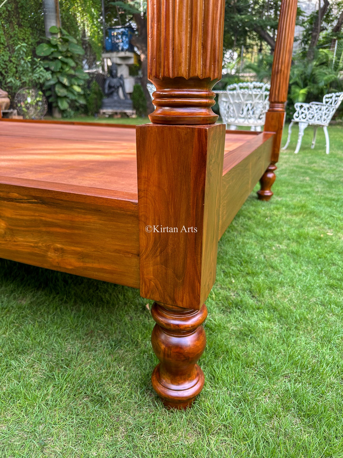 Teakwood Queen Poster Bed | Rattan Work | 6.6x5 ft