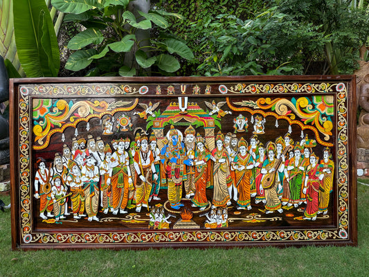 Srinivasa Kalyanam Rosewood Panel | Floral Inlay Frame | 6x3 ft