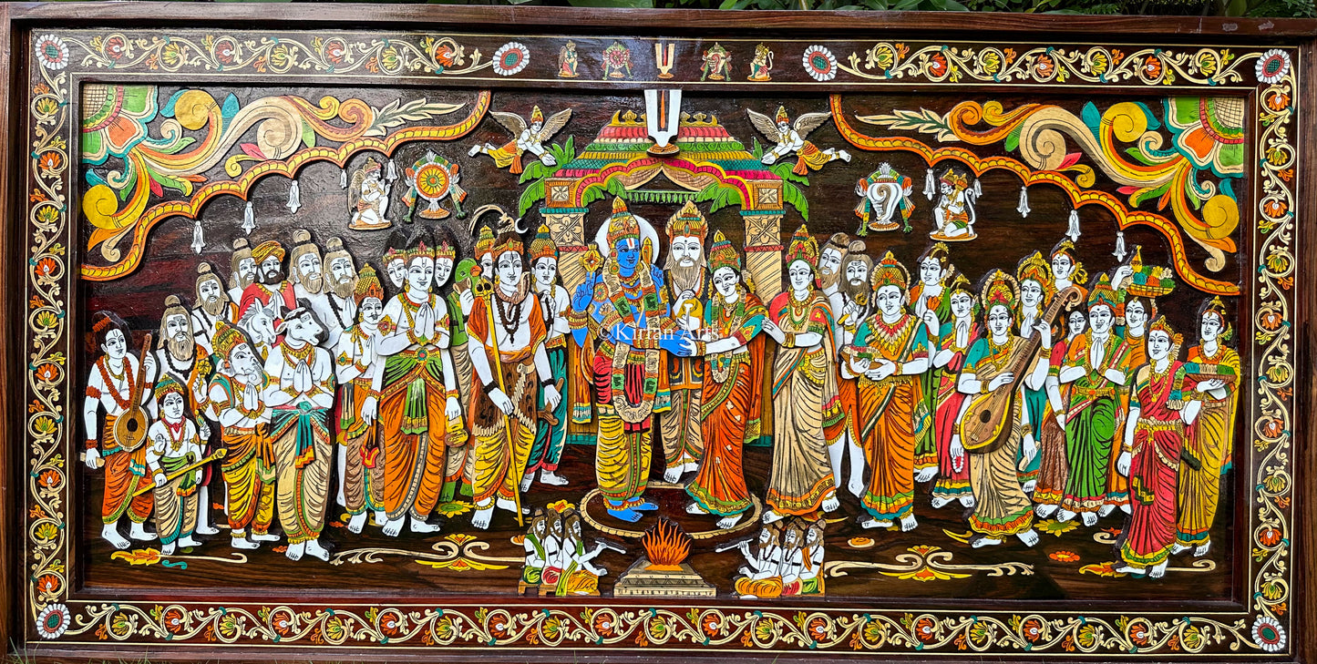 Srinivasa Kalyanam Rosewood Panel | Floral Inlay Frame | 6x3 ft