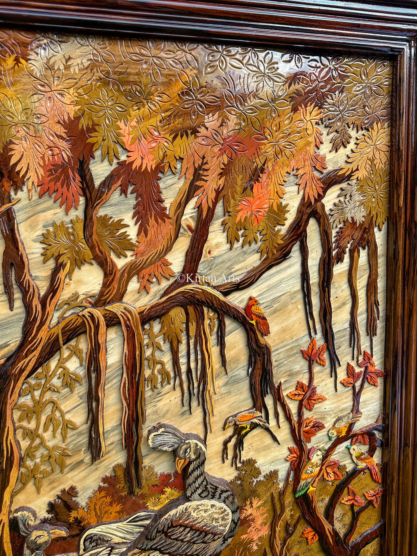 Embossed Peacock Art Panel | Wooden Art | 6x3 ft