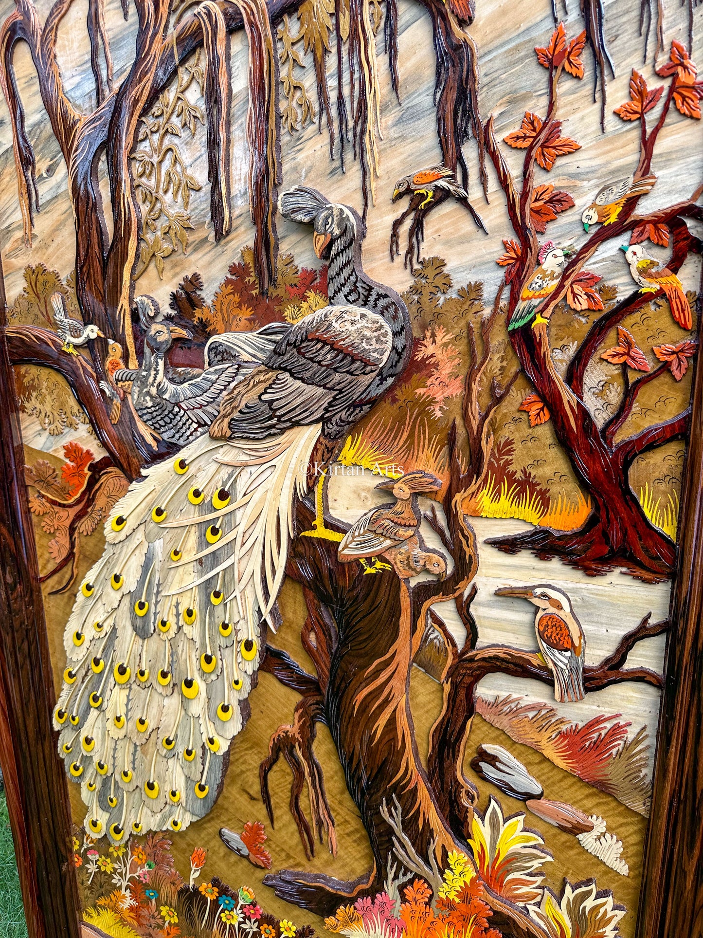 Embossed Peacock Art Panel | Wooden Art | 6x3 ft