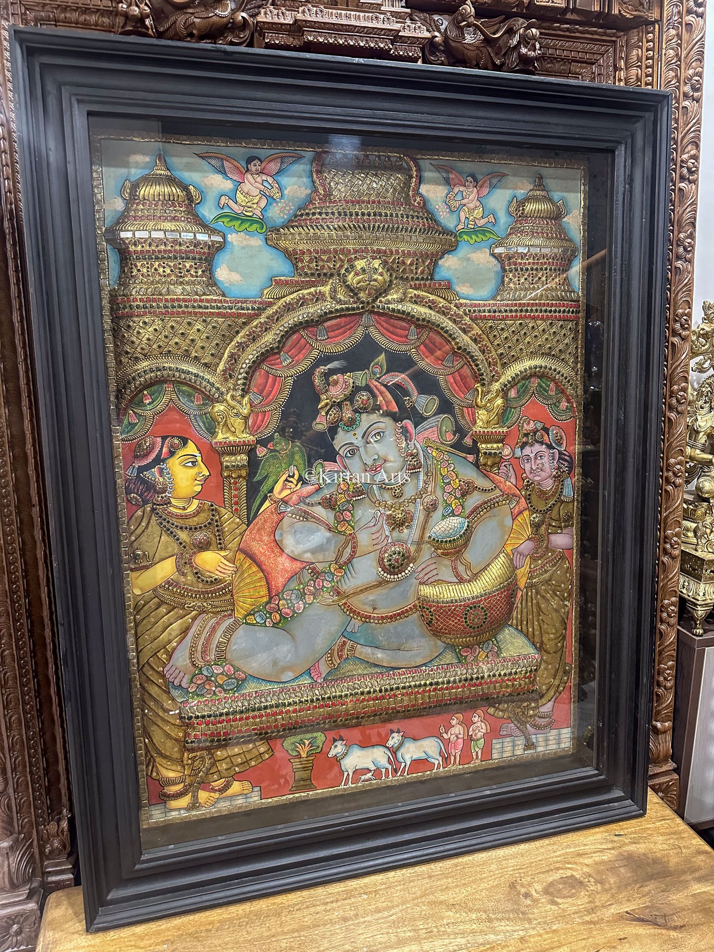 Navaneeta Krishna Tanjore Painting | Antique Finish | 4x3 ft