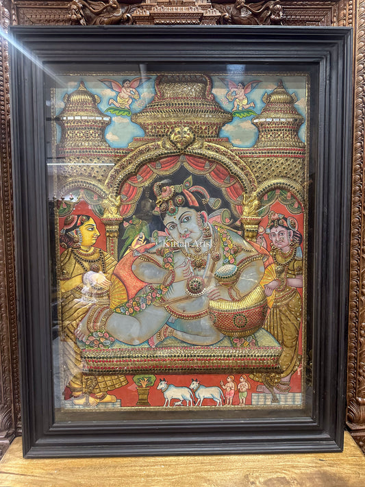 Navaneeta Krishna Tanjore Painting | Antique Finish | 4x3 ft