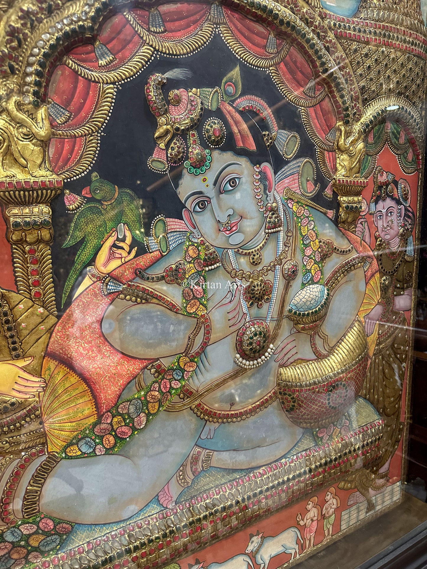 Navaneeta Krishna Tanjore Painting | Antique Finish | 4x3 ft