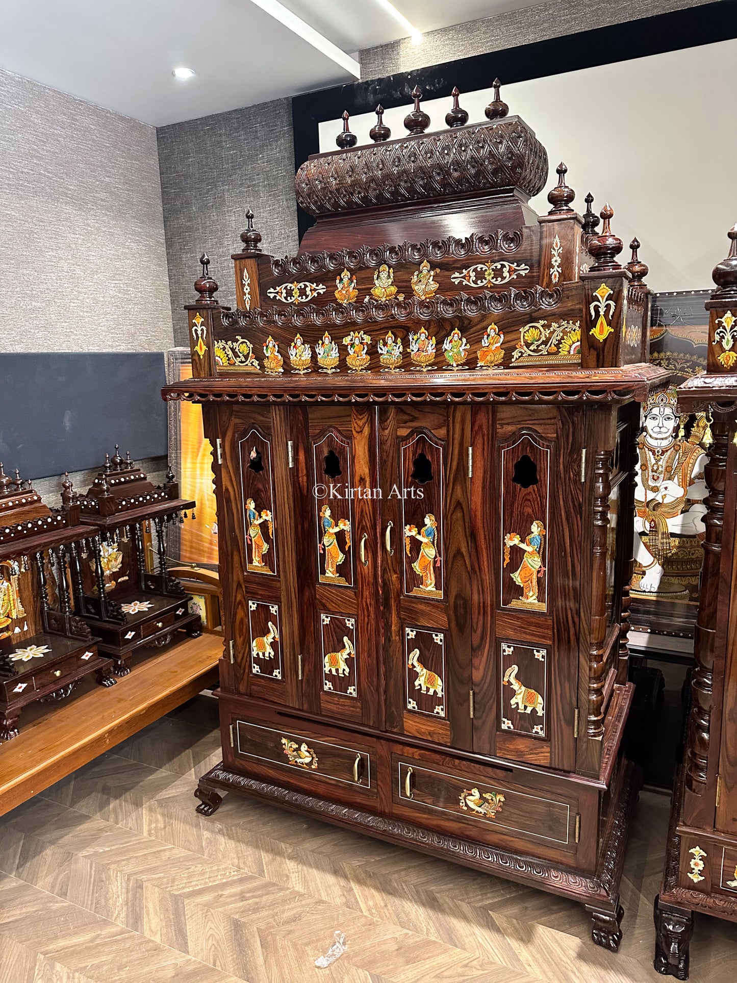 Rosewood Puja Mandir w Storage and Doors | 6.5x4x2 ft