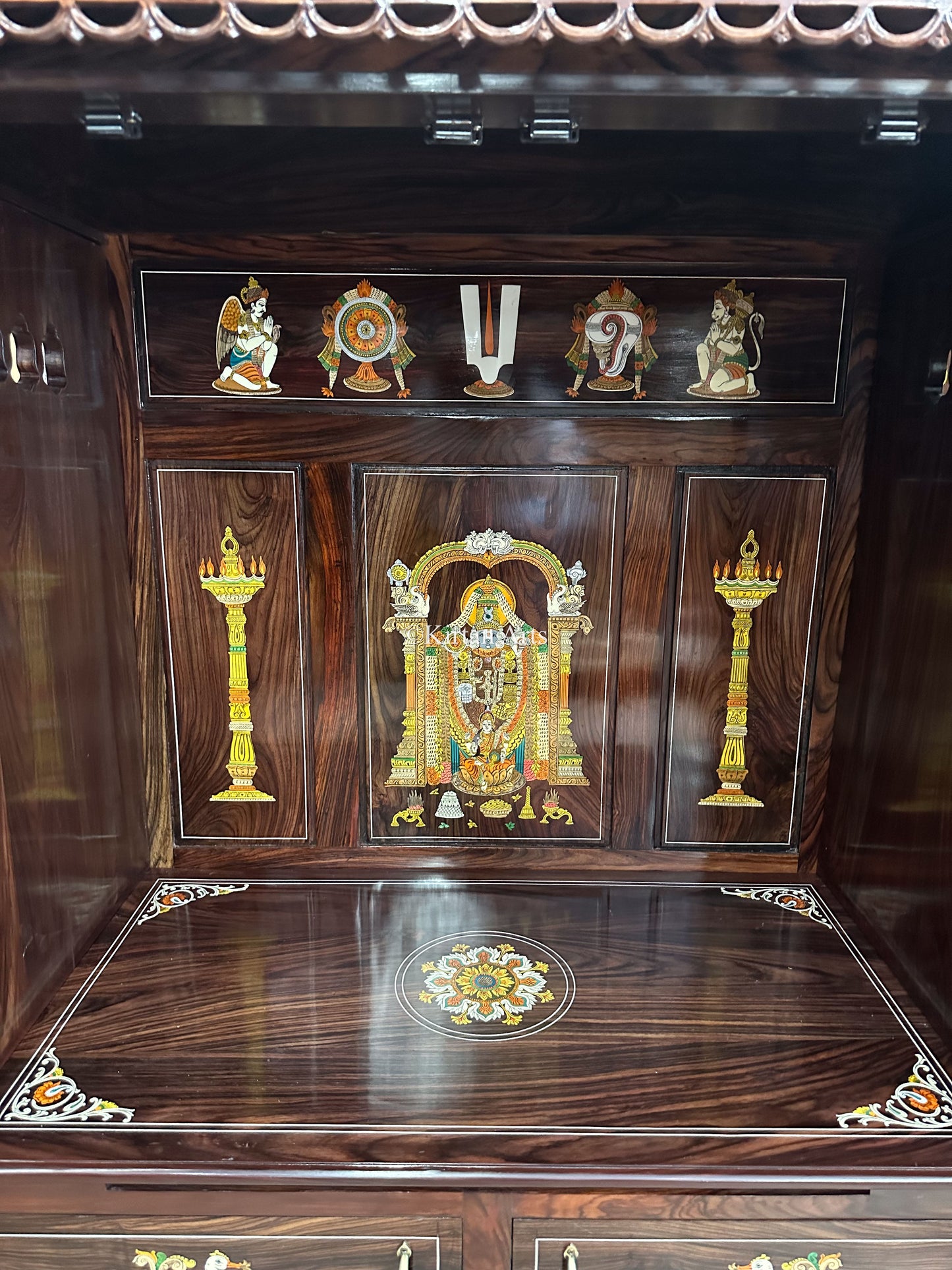 Rosewood Puja Mandir w Storage and Doors | 6.5x4x2 ft