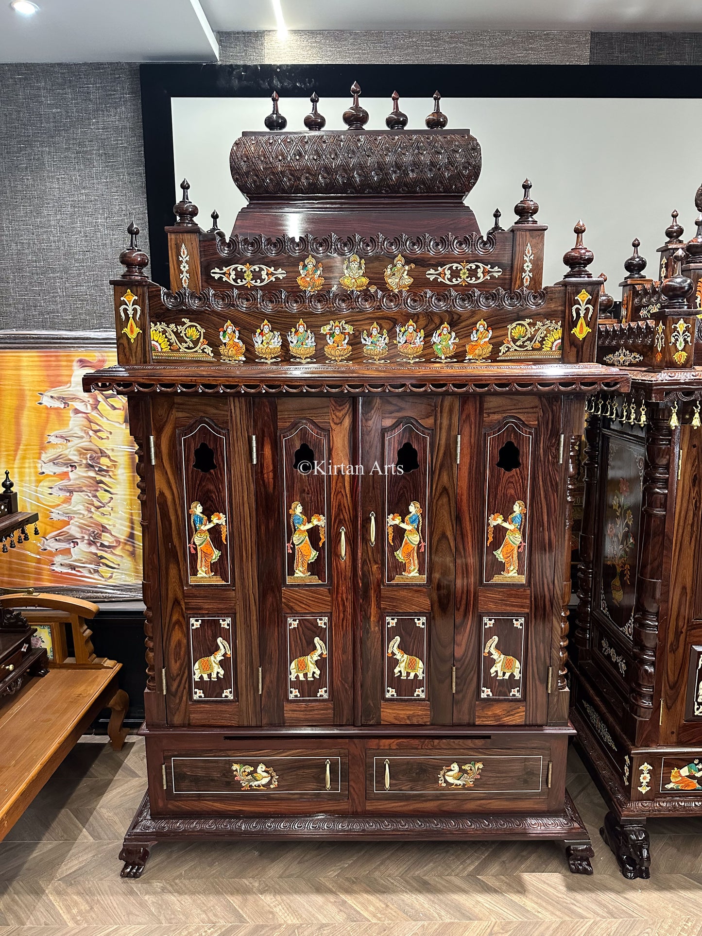 Rosewood Puja Mandir w Storage and Doors | 6.5x4x2 ft
