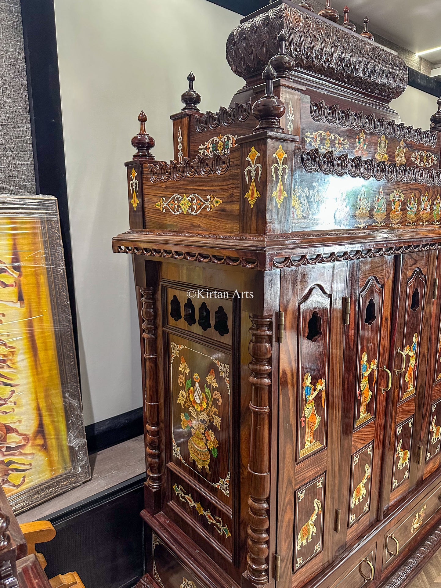 Rosewood Puja Mandir w Storage and Doors | 6.5x4x2 ft
