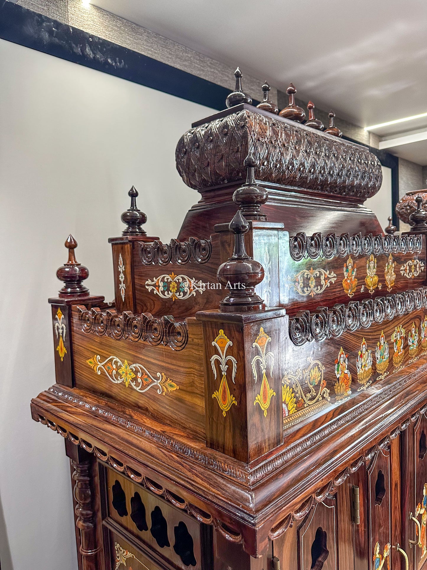 Rosewood Puja Mandir w Storage and Doors | 6.5x4x2 ft