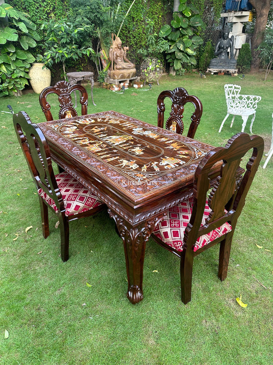 Rosewood Carved Dining Set | 4 Seater | 5x3 ft