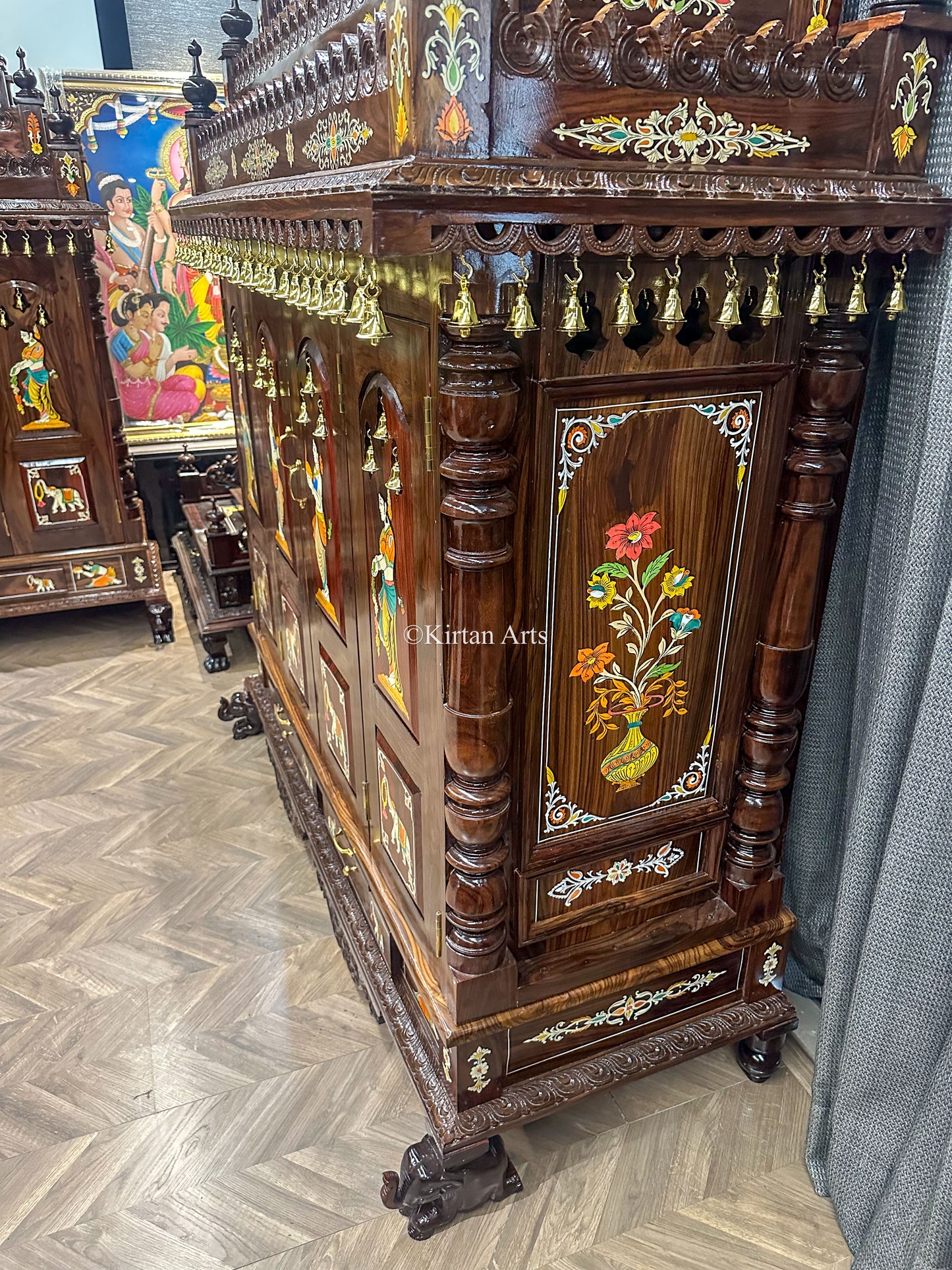 Rosewood Pooja Mandir | Foldable Doors | 7x5x2 ft