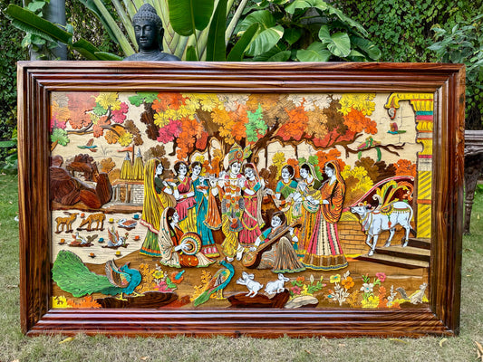 RadhaKrishna Rosewood Panel | 3x5 ft | 3D Embossed Artwork