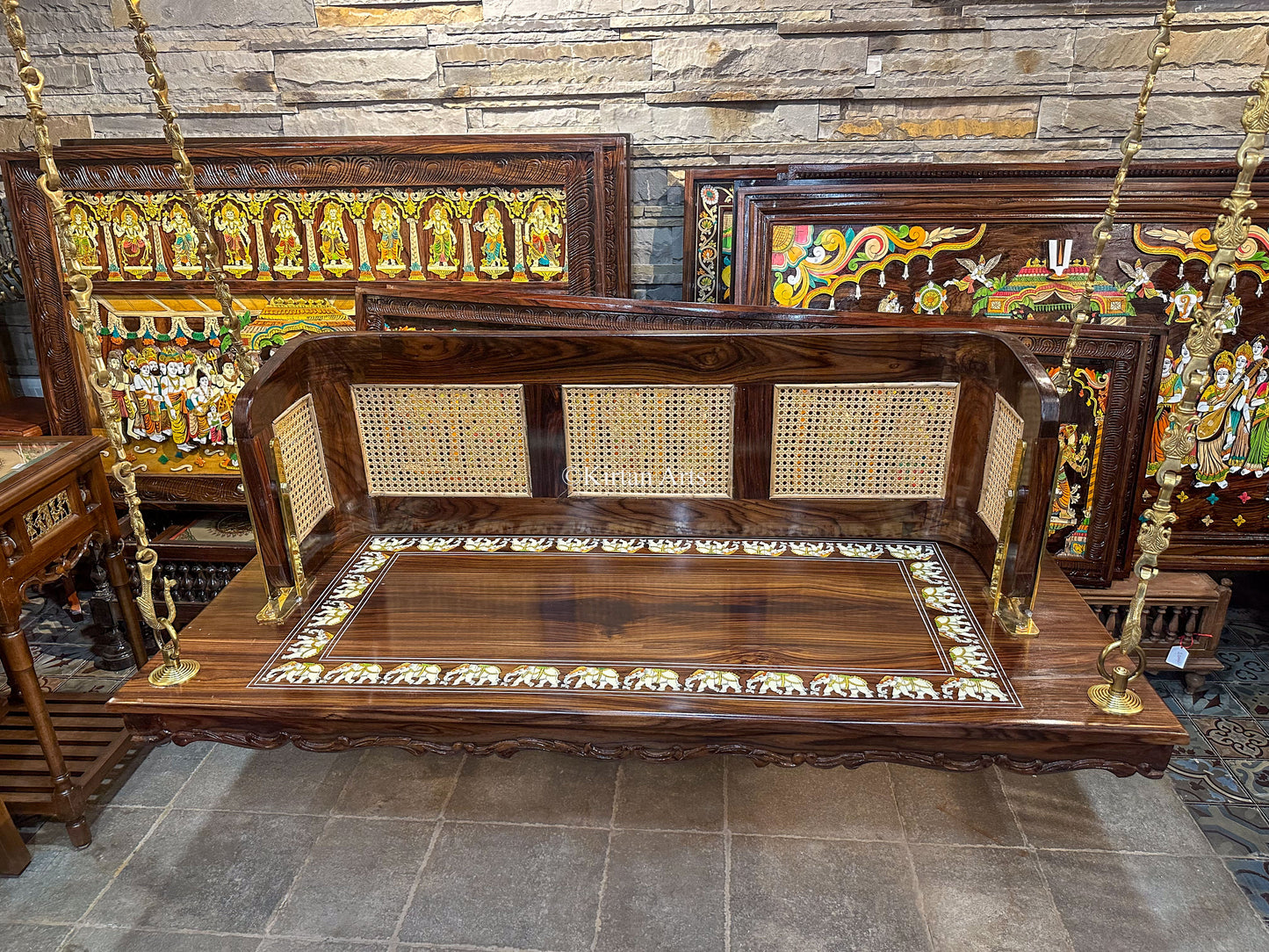 Rosewood Jhual w Rattan | Reversible Backrest | 5x2 ft