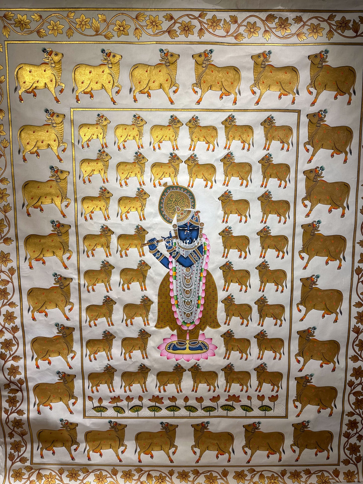 Shrinathji with Cows in Gold Pichwai | 5x4ft