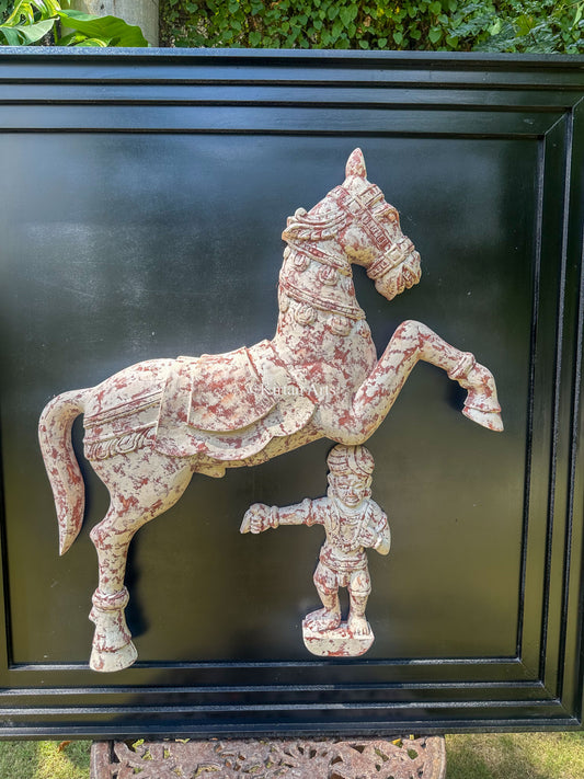 Wooden Horse Sculpture w Frame | 42x42 Inches