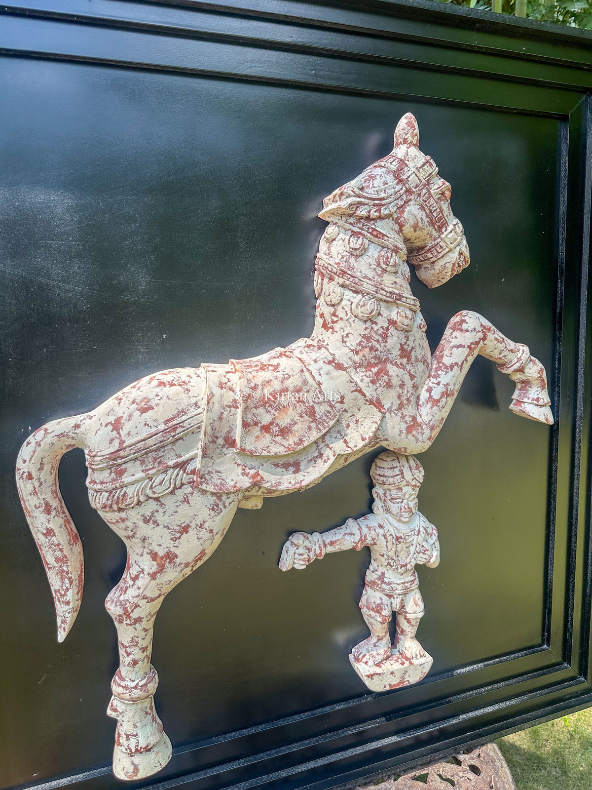 Wooden Horse Sculpture w Frame | 42x42 Inches