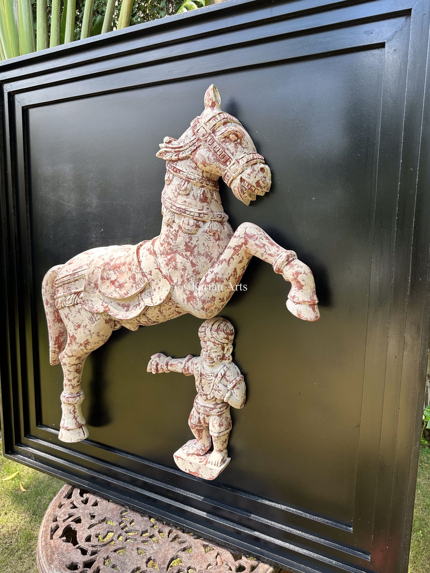 Wooden Horse Sculpture w Frame | 42x42 Inches