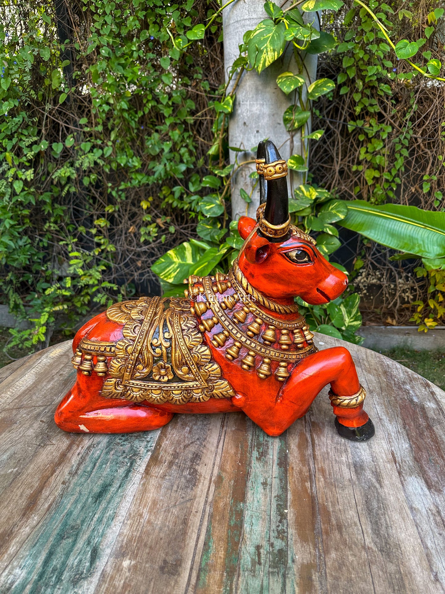 Wooden Nandi | Hand carved | Festive Colors | 22"